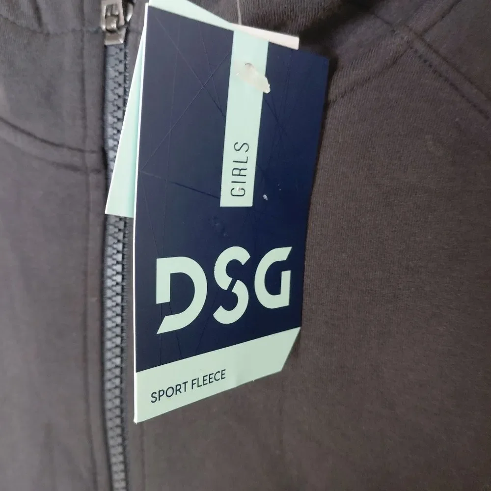 DSG Sport Fleece Full Zip Hoodie Girls Extra Large Black Zip Pockets Sweatshirt